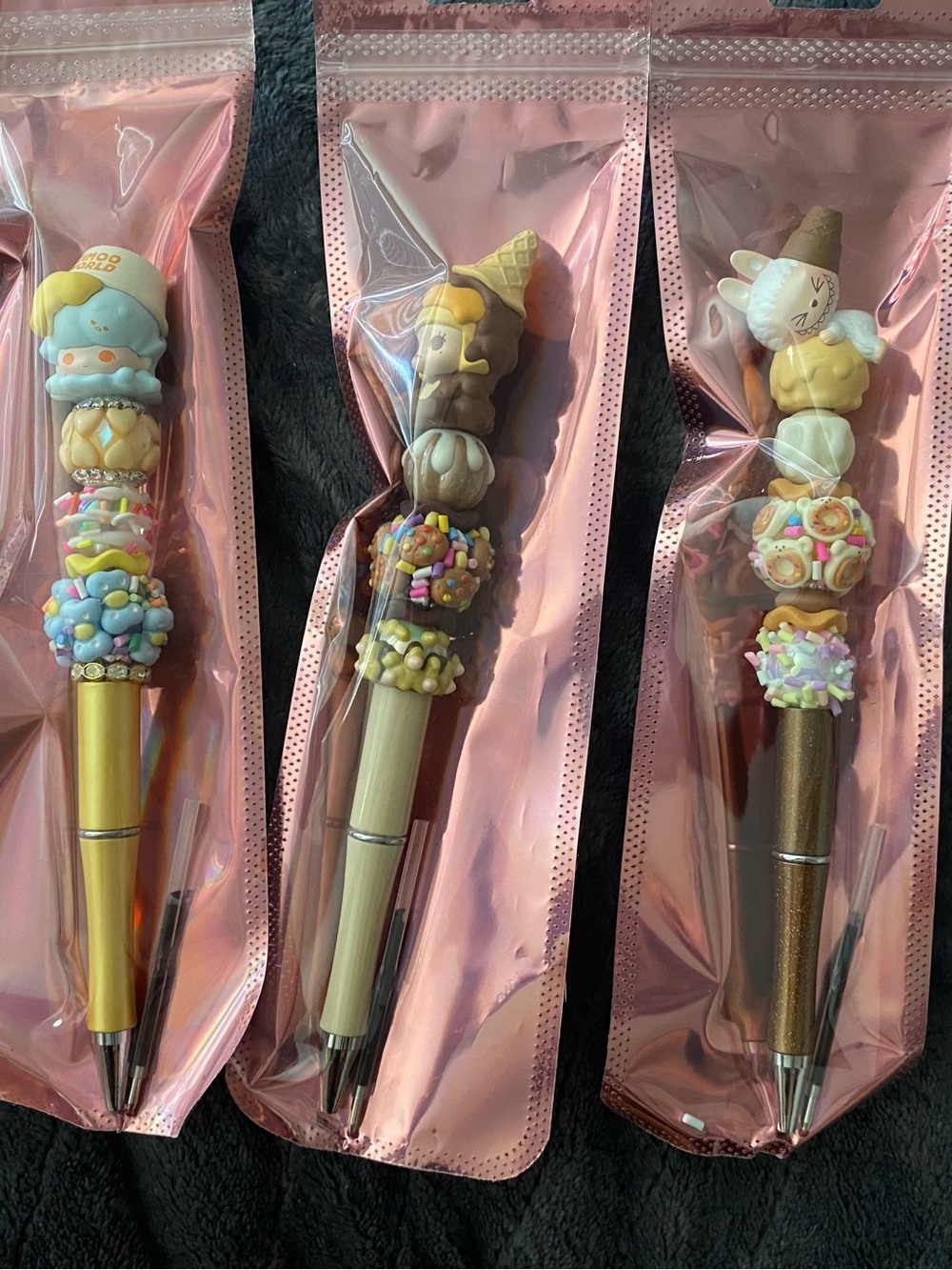 Cute Dessert Character Ballpoint Pen Set - Pastel Pink, Brown, Gold